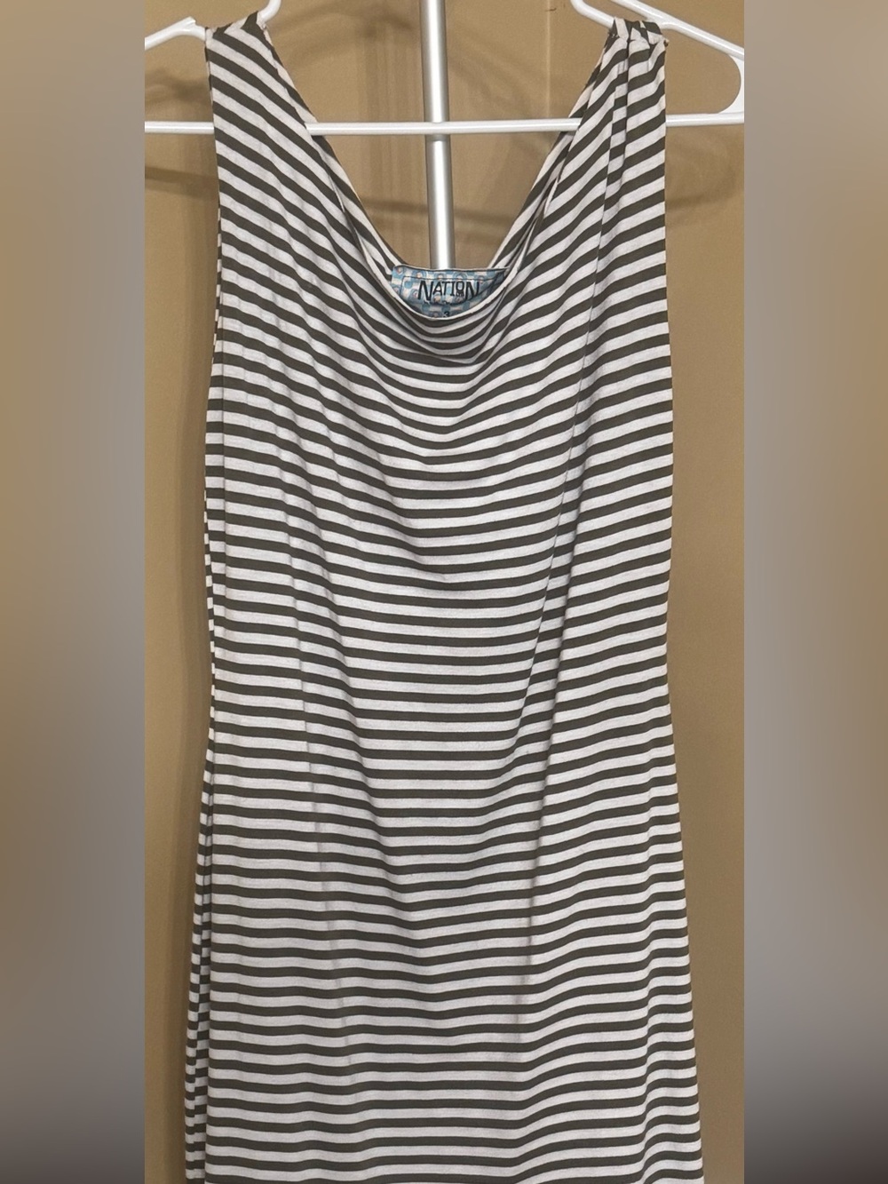 Nation LTD Striped Tank Dress in Olive Green & White